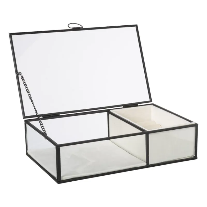 Xenos Sieraden Opbergen-Sieradendoos met ringhouder - zwart - 25x15x6.5 cm