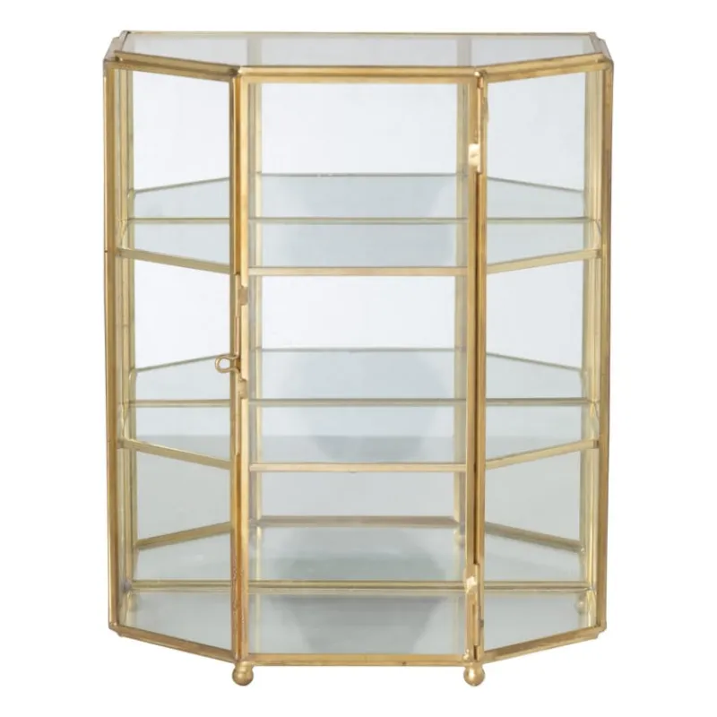 Xenos Sieraden Opbergen-Sieradenkastje goud - glas - 18.5x12x23 cm