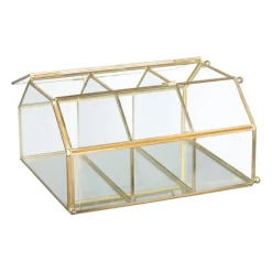 Xenos Sieraden Opbergen-Sieradenkastje goud - glas - 18.5x12x23 cm