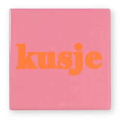Xenos Bruiloft|Kerstcadeaus-Siertegel Kusje - roze/oranje - 10x10x0.5 cm