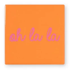 Xenos Kerstcadeaus-Siertegel Oh la la - roze/oranje - 10x10x0.5 cm