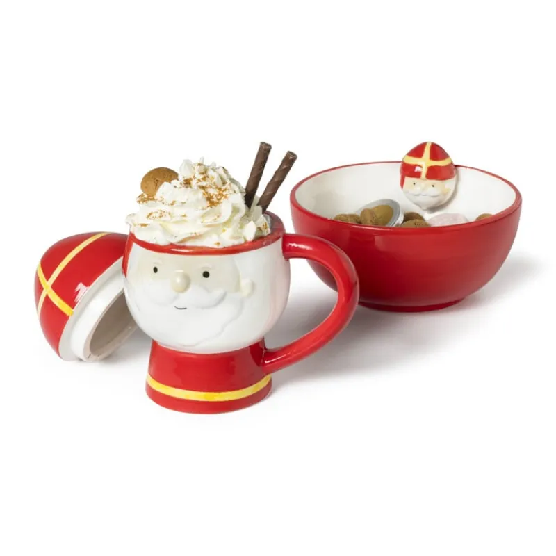 Xenos Mokken-Sinterklaas mok - rood/geel/wit - 300 ml