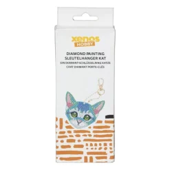 Xenos Diamond Paintings|Kerstcadeaus-Sleutelhanger kat - diamond paint - 7x7 cm