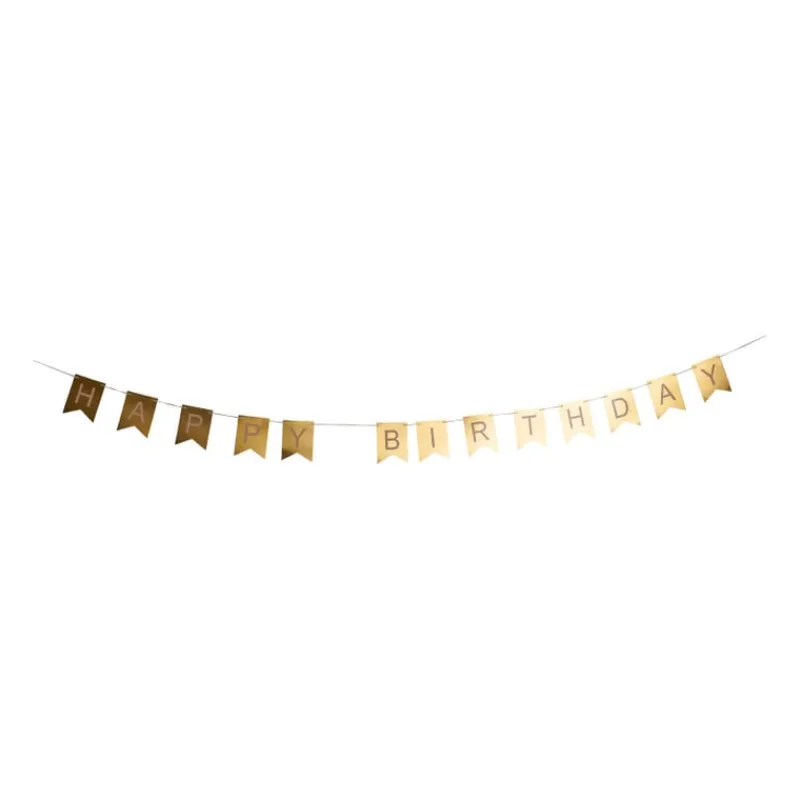 Xenos Vlaggenlijnen|Slingers-Slinger happy birthday - goud - 4 meter