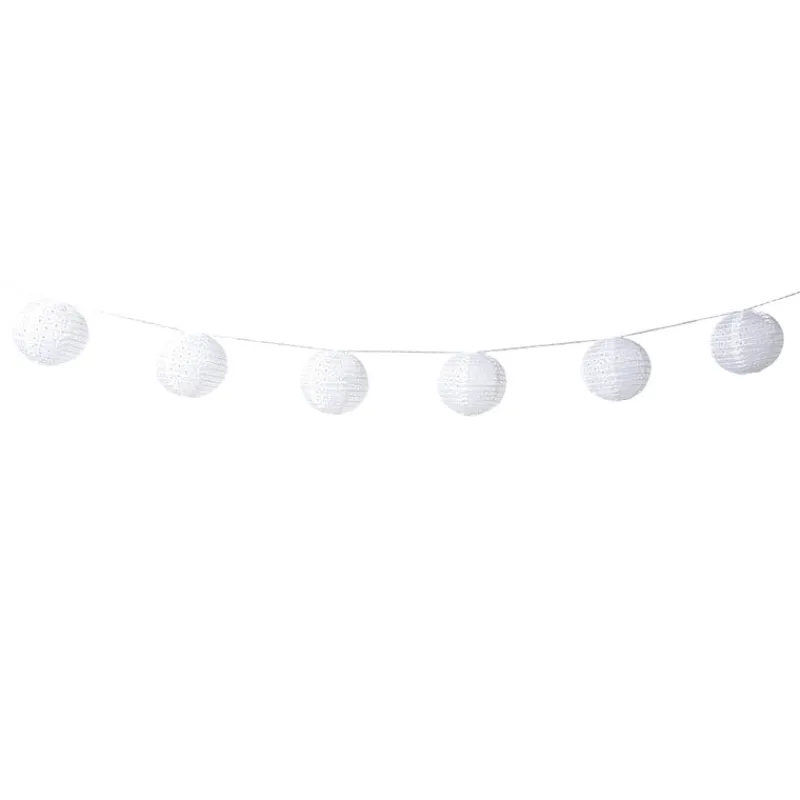 Xenos Lampionnen|Solar Verlichting-Slinger met 9 solar barok lampionnen - wit - 440 cm