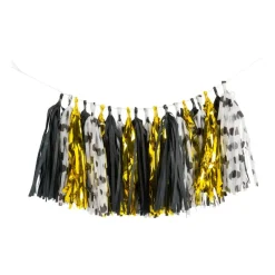 Xenos Vlaggenlijnen|Slingers-Slinger tassel - zwart/wit/goud - 2,5 meter