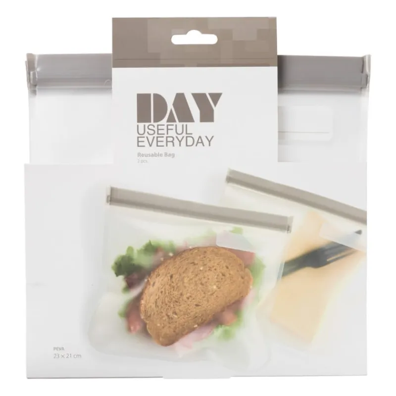 Xenos Bewaardozen-Snack bags - diverse kleuren - set van 2