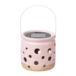 Xenos Solar Verlichting-Solar lampje keramiek - roze - ø9.3x9.2 cm