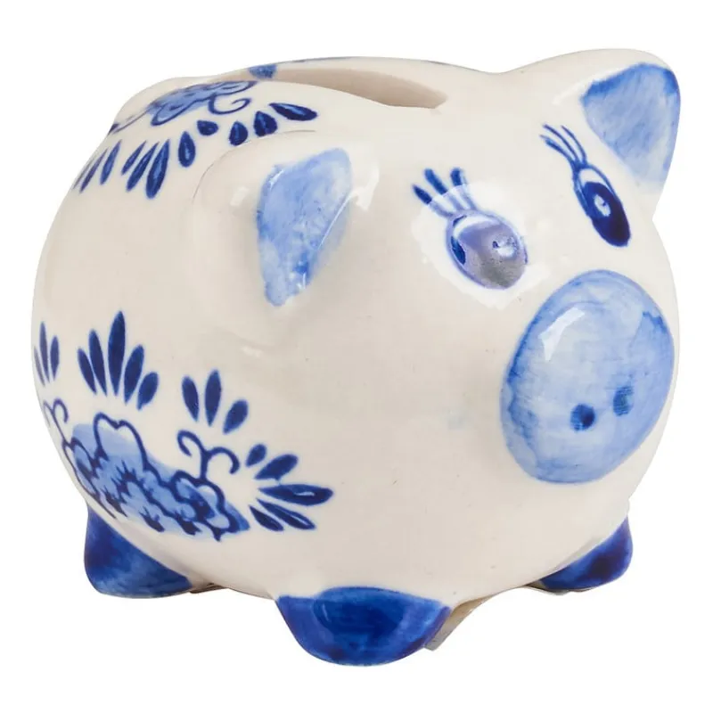 Xenos Kerstcadeaus-Spaarpot mini varken - delfstblauw
