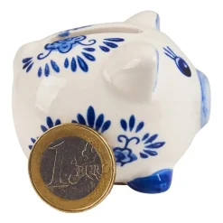 Xenos Kerstcadeaus-Spaarpot mini varken - delfstblauw