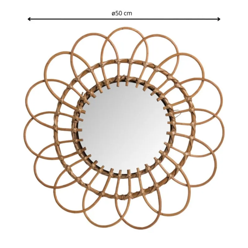 Xenos Wandspiegels-Spiegel bloem - rotan - ø50 cm