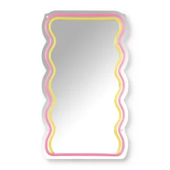 Xenos Wandspiegels-Spiegel met golven LED - geel/roze - 40x23x1.4 cm