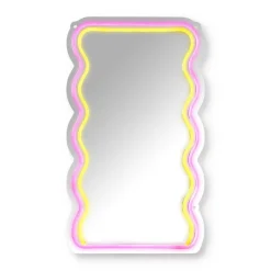 Xenos Wandspiegels-Spiegel met golven LED - geel/roze - 40x23x1.4 cm