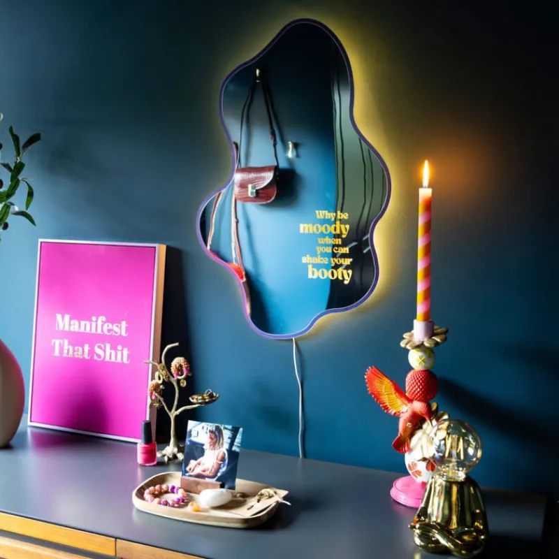 Happy at home by Sanny Wandspiegels-Spiegel met LED shake your booty - paars - 60x40 cm -