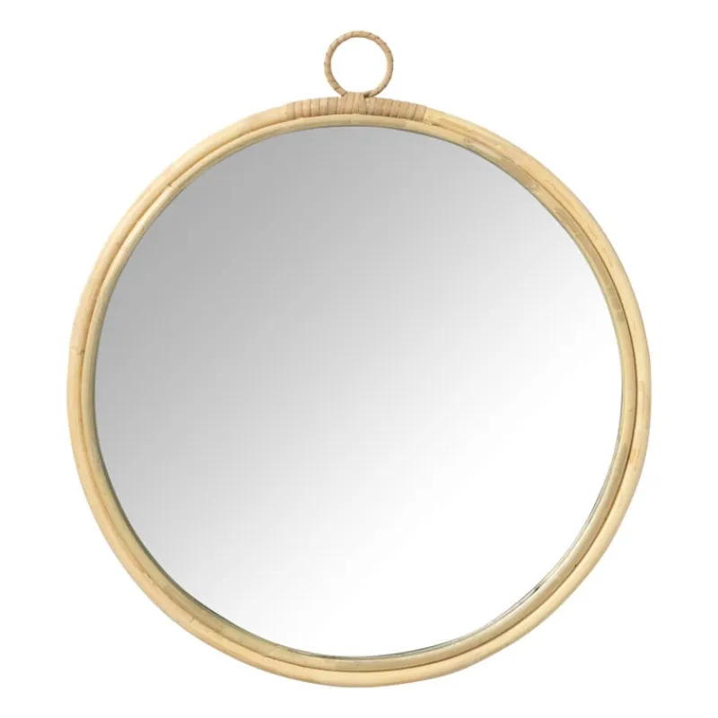 Xenos Kerstcadeaus|Wandspiegels-Spiegel rond - rotan - ø43 cm