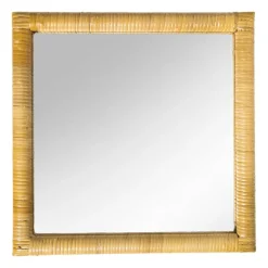 Xenos Wandspiegels-Spiegel rotan vierkant - bruin - 40.5x40.5 cm