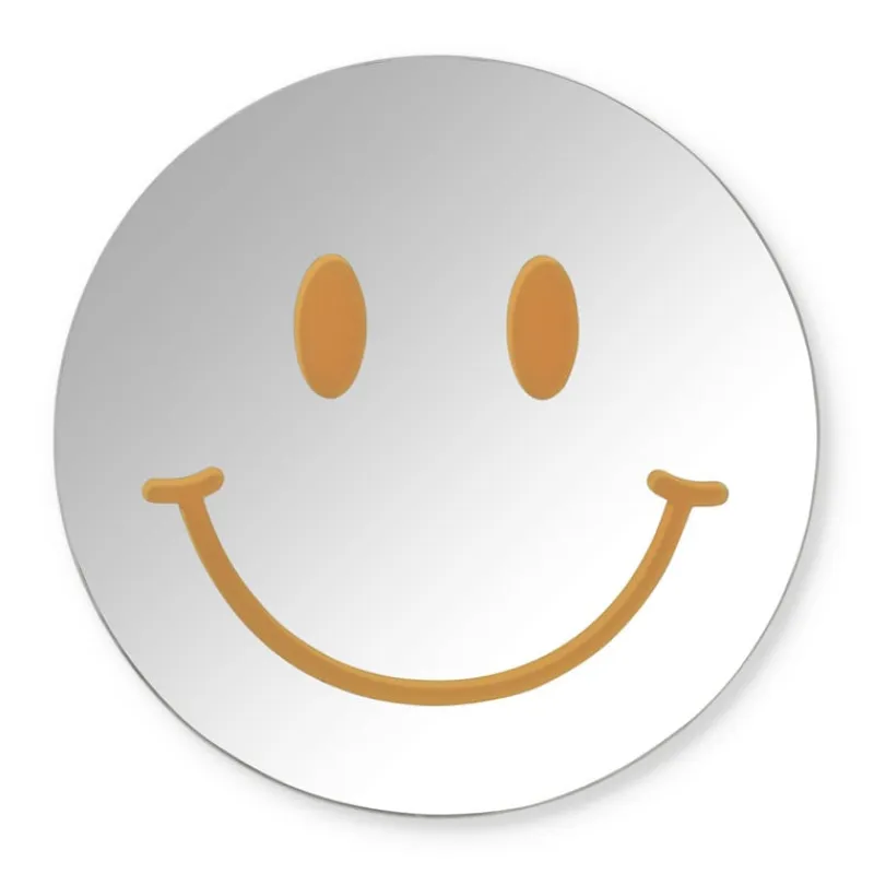 Xenos Wandspiegels-Spiegel smiley - zilverkleurig/oranje - ø30 cm