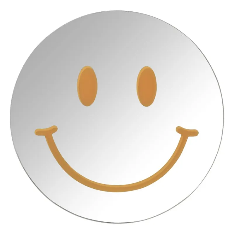 Xenos Wandspiegels-Spiegel smiley - zilverkleurig/oranje - ø30 cm