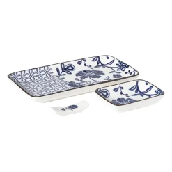 Xenos Sushi Servies|Kerstcadeaus-Sushi set - blauw/wit - 4-delig