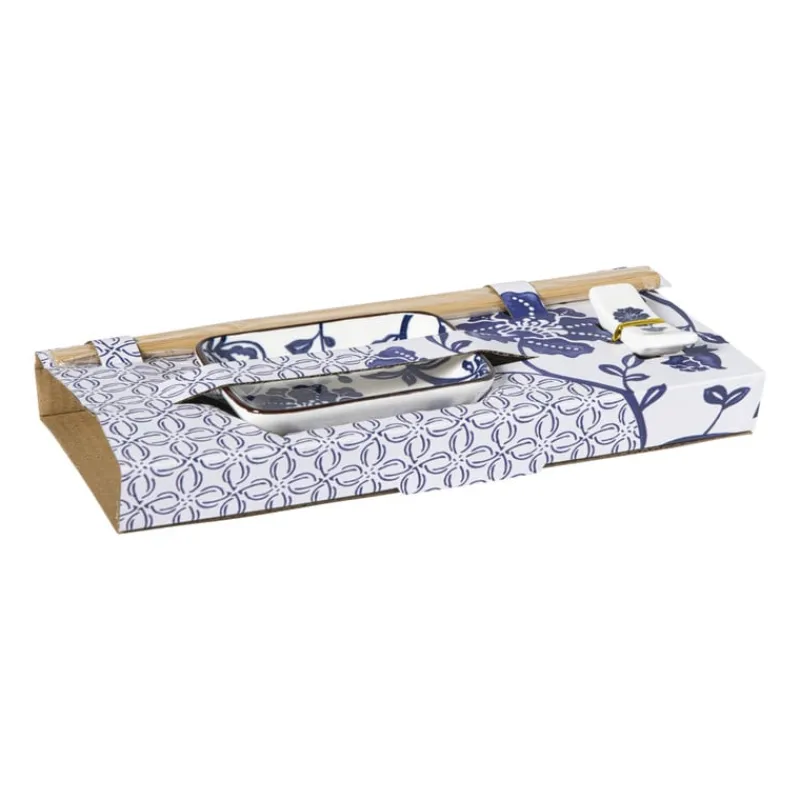 Xenos Sushi Servies|Kerstcadeaus-Sushi set - blauw/wit - 4-delig