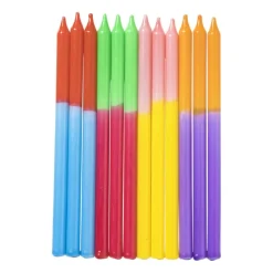 Xenos Taartdecoratie-Taartkaarsen dip-dye - multikleur - set van 12