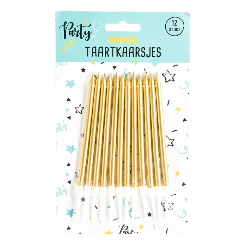 Xenos Taartkaarsjes|Verjaardagen-Taartkaarsjes - goud - set van 12