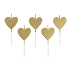 Xenos Taartkaarsjes|Bruiloft-Taartkaarsjes hartjes - goud - set van 5