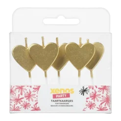 Xenos Taartkaarsjes|Bruiloft-Taartkaarsjes hartjes - goud - set van 5