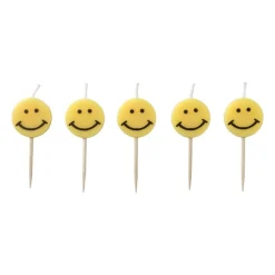 Xenos Taartkaarsjes-Taartkaarsjes smiley - set van 5 - ø10x2.5 cm