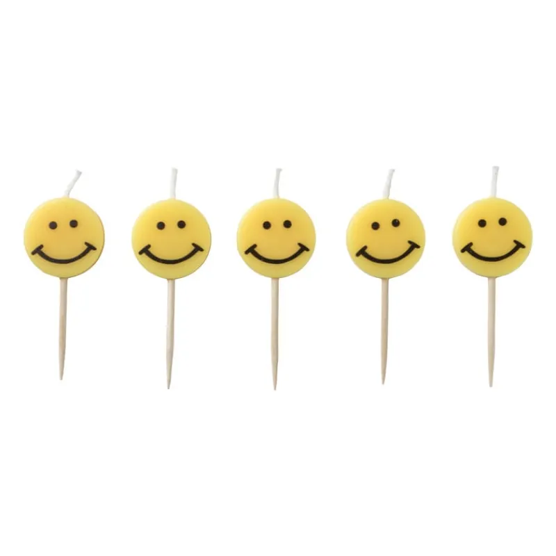Xenos Taartkaarsjes-Taartkaarsjes smiley - set van 5 - ø10x2.5 cm