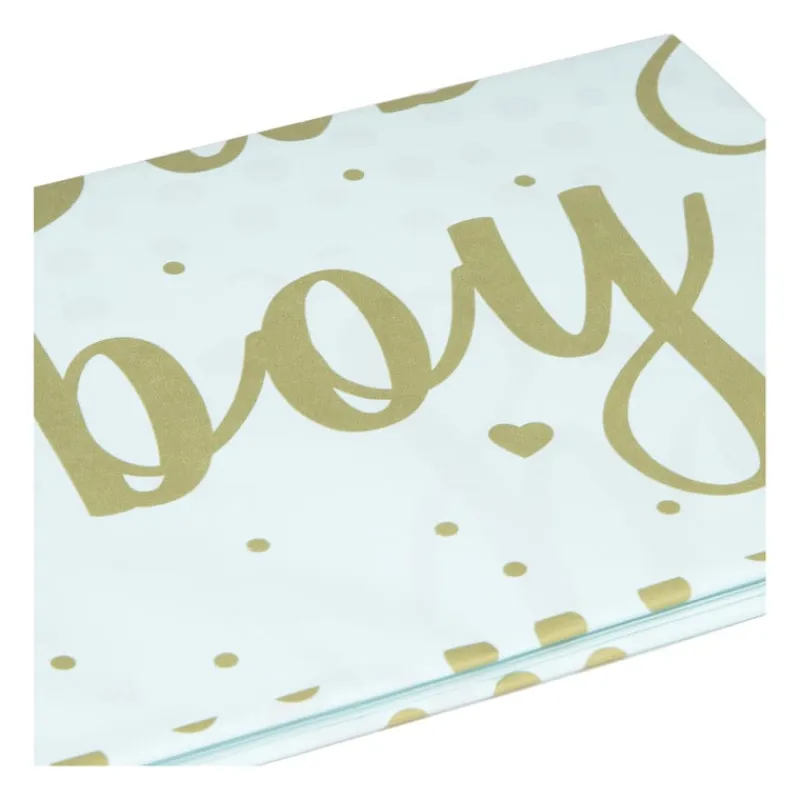Xenos Wegwerptafelkleden|Babyshower-Tafelkleed baby boy - blauw/goud - 136x220 cm