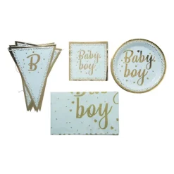 Xenos Wegwerptafelkleden|Babyshower-Tafelkleed baby boy - blauw/goud - 136x220 cm