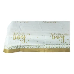 Xenos Wegwerptafelkleden|Babyshower-Tafelkleed baby boy - blauw/goud - 136x220 cm
