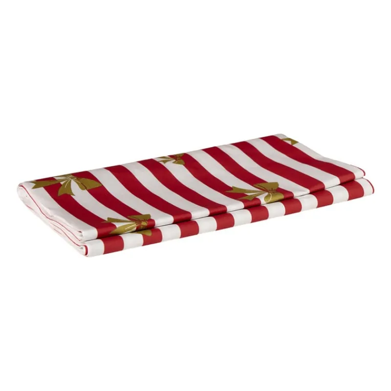 Xenos Kersttafelkleden-Tafelkleed strikjes en strepen - rood/wit - 138x220 cm
