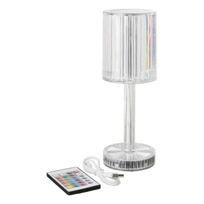 Xenos Kerstcadeaus|Tafellampen-Tafellamp kristal - multikleur - 8.5x8.5x24.5 cm