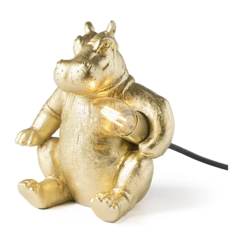 Xenos Tafellampen-Tafellamp nijlpaard - goud - 19.5 cm