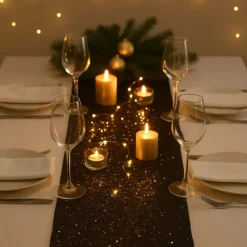 Xenos Kersttafelkleden-Tafelloper pailletten - koperkleur - 40x150 cm