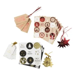 Xenos Kerst Knutselen-Tag en stickerset kerst - zwart/goudkleurig