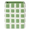 Xenos Tandenborstelbekers|Badkamer Accessoires-Tandenborstel beker blokjes - groen/wit - 8.8x7x7 cm