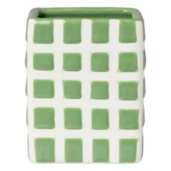 Xenos Tandenborstelbekers|Badkamer Accessoires-Tandenborstel beker blokjes - groen/wit - 8.8x7x7 cm