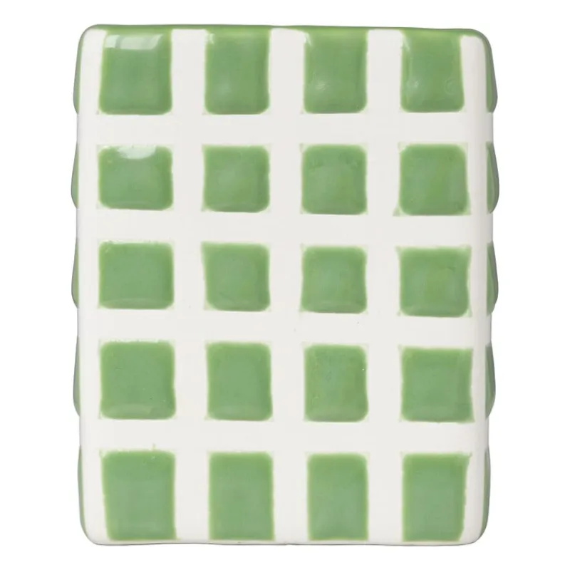 Xenos Tandenborstelbekers|Badkamer Accessoires-Tandenborstel beker blokjes - groen/wit - 8.8x7x7 cm