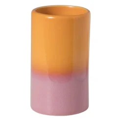 Xenos Tandenborstelbekers|Badkamer Accessoires-Tandenborstel beker duo - oranje/roze - ø6.5x11.5 cm