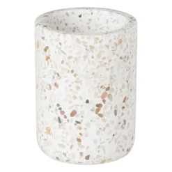 Xenos Tandenborstelbekers-Tandenborstel beker Terrazzo - wit - ø7.3x10 cm