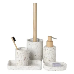 Xenos Tandenborstelbekers-Tandenborstel beker Terrazzo - wit - ø7.3x10 cm