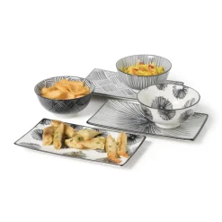 Xenos Sushi Servies|Tapasservies-Tapas bord Sevilla - zwarte lijnen - 21.5x12 cm