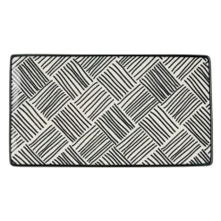 Xenos Borden|Sushi Servies-Tapas bord Sevilla - zwarte streepjes - 21.5x12 cm
