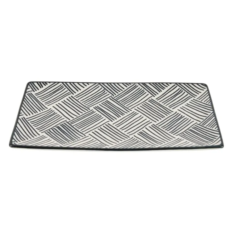 Xenos Borden|Sushi Servies-Tapas bord Sevilla - zwarte streepjes - 21.5x12 cm