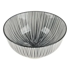 Xenos Sushi Servies|Tapasservies-Tapas rijstschaaltje Sevilla - zwarte lijnen - ø11.5x5.8 cm