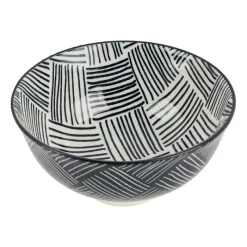 Xenos Sushi Servies|Tapasservies-Tapas rijstschaaltje Sevilla - zwarte streepjes - ø11.5x5.8 cm