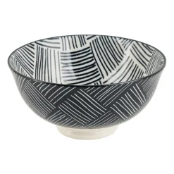 Xenos Sushi Servies|Tapasservies-Tapas rijstschaaltje Sevilla - zwarte streepjes - ø11.5x5.8 cm